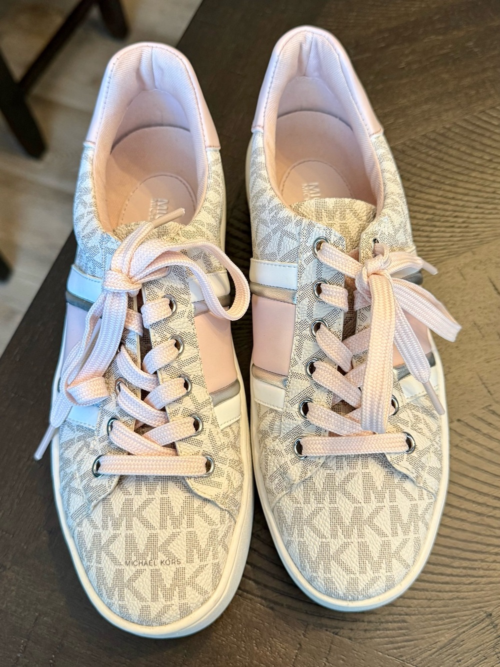 Michael Kors Poppy Logo Stripe Sneakers Powder Blush Pink/Cream